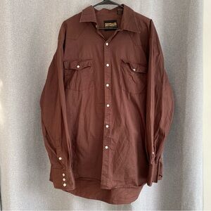 Drysdales Men's Brown Long Sleeve Pearl Snap Shirt Large Tall